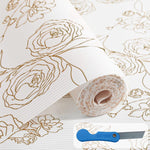 HASTHIP® 45cm x 300cm Non Adhesive Drawer Liner Gold Floral Thickened Shelf Liner Paper Strong Non-Slip Easy to Clean for Tool Box Refrigerator with Small (Random)