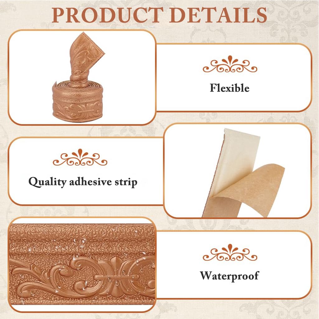 HASTHIP Wall Border Sticker with 3D Embossing Trim Decal 30 ft Foam Molding | Brown Decor