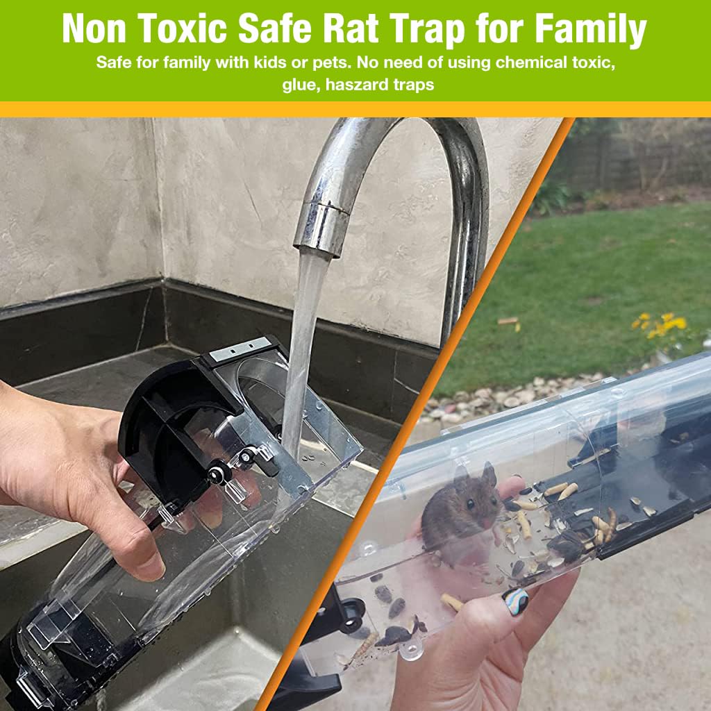 HASTHIP® Mouse Trap & Snap Trap Combo 12.6 Inches Transparent Rat Trap Quick ResponseLive Trap Rats Catcher Humane Catch-and-Release Reuseable Mouse Trap for Kitchen