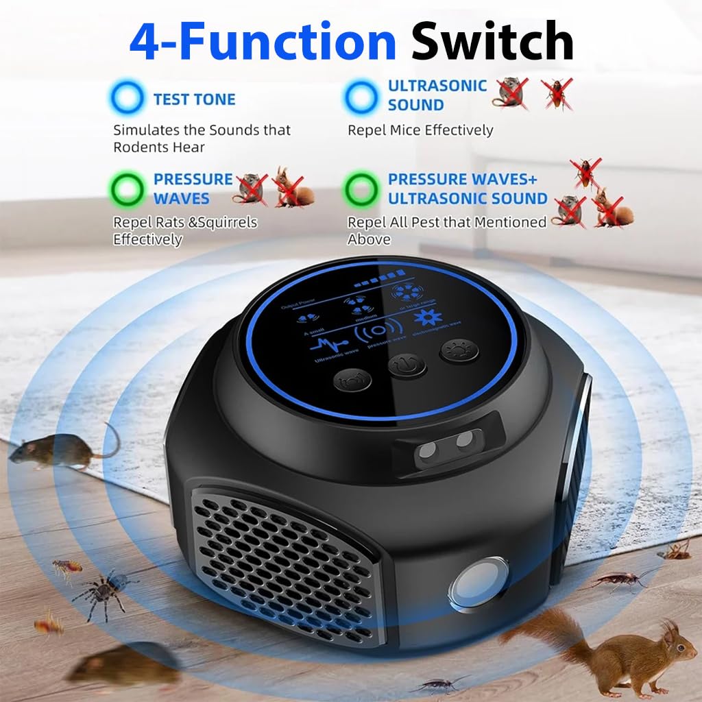 HASTHIP Ultrasonic Mouse Repellent for Indoor Pest Control with 4 Modes and LCD Display | Safe Silent Operation for Home and Garage