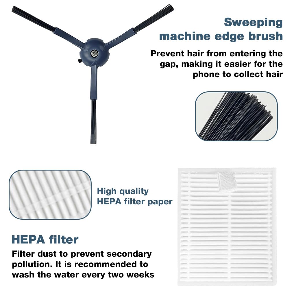 HASTHIP® 9Pcs Replacement Parts Compatible with Eufy G50 Hybrid / L60 Hybrid Robot Vacuum Cleaner, Replacement Accessories with 1 Main Roller Brush, 2 Microfiber Mops, 2 Filters, 4 Side Brushes