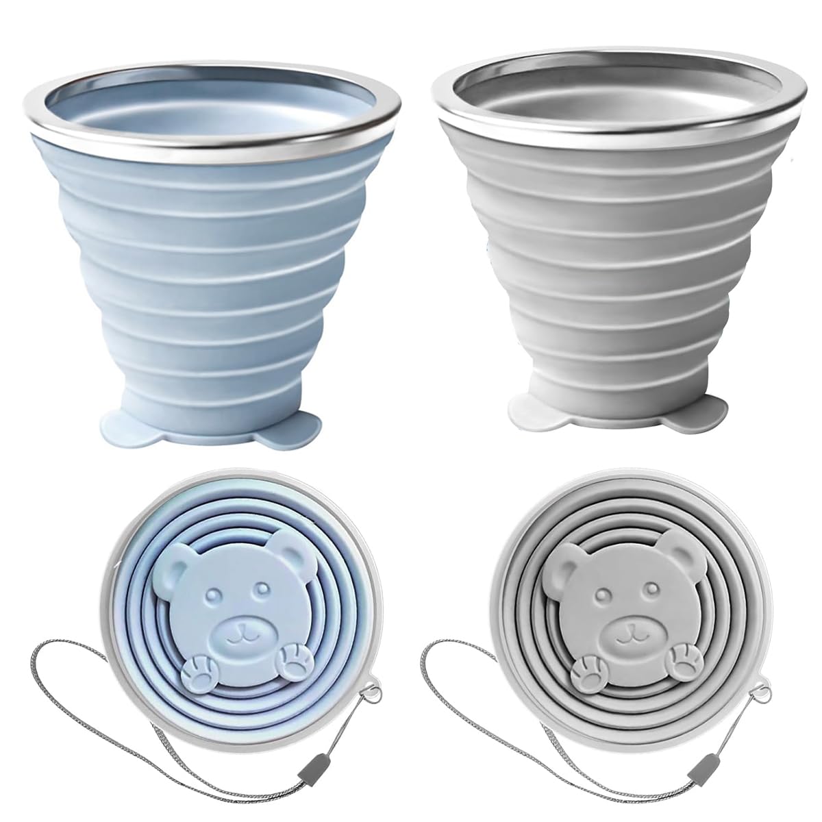 HASTHIP Collapsible Cup for Travel Accessories 4 Pack with Lids | Food Grade Silicone