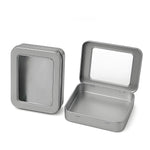 HASTHIP® 2Pcs Tin Box Small - Rectangular Metal Storage Box with Clear Window Portable Silver Tiny Storage Boxs for Candy, Mints, Jewelry, Gift and Craft Storages, 115×85×22mm