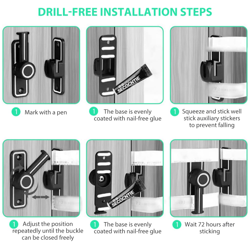 HASTHIP Door Lock for Barn and Sliding Doors with 90° 180° Latch | Zinc Alloy 2PCS Black
