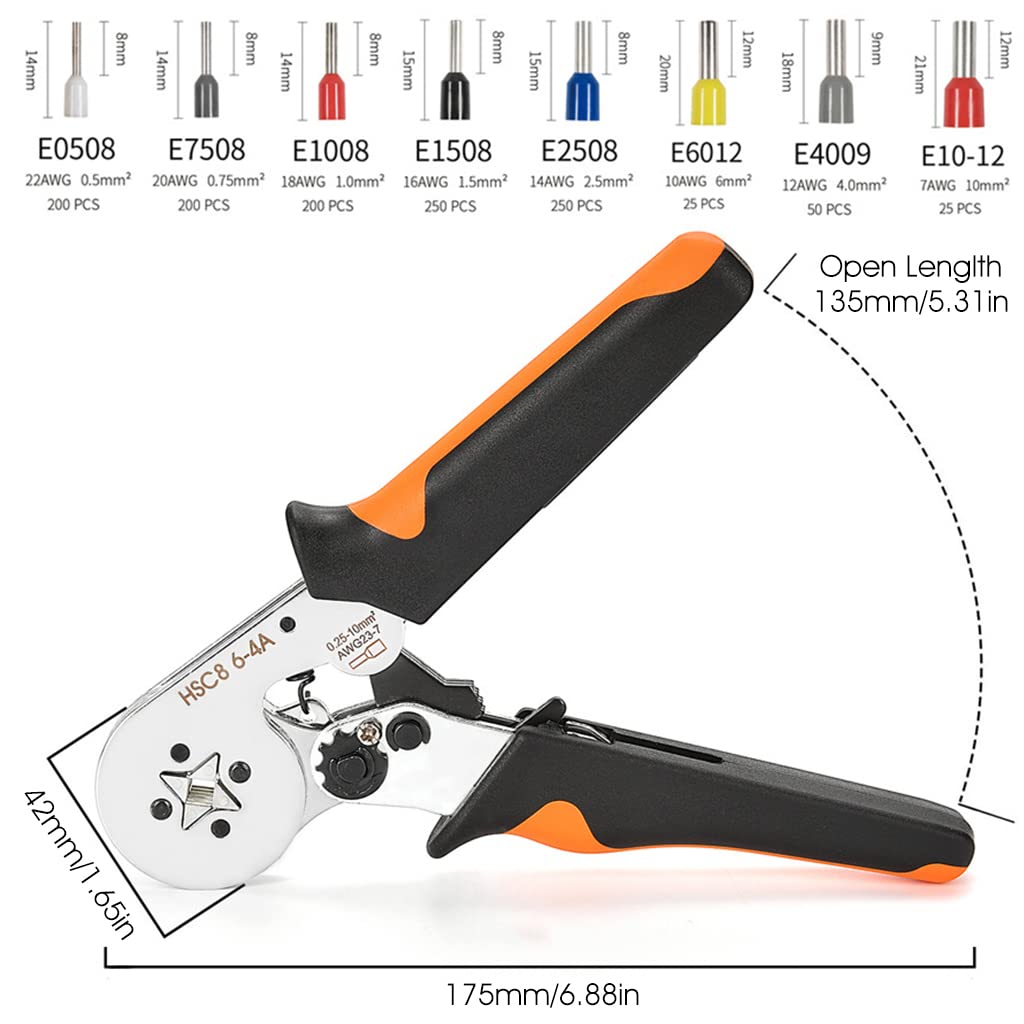 Ferrule Crimping Tool Kit with 1200PCS Wire End Ferrules & Crimper Plier, Wire Crimping Tool Kit Self-adjustable Ratchet Tool Set for AWG 23-7 Electrical Wire Connectors, 0.25-10mm²