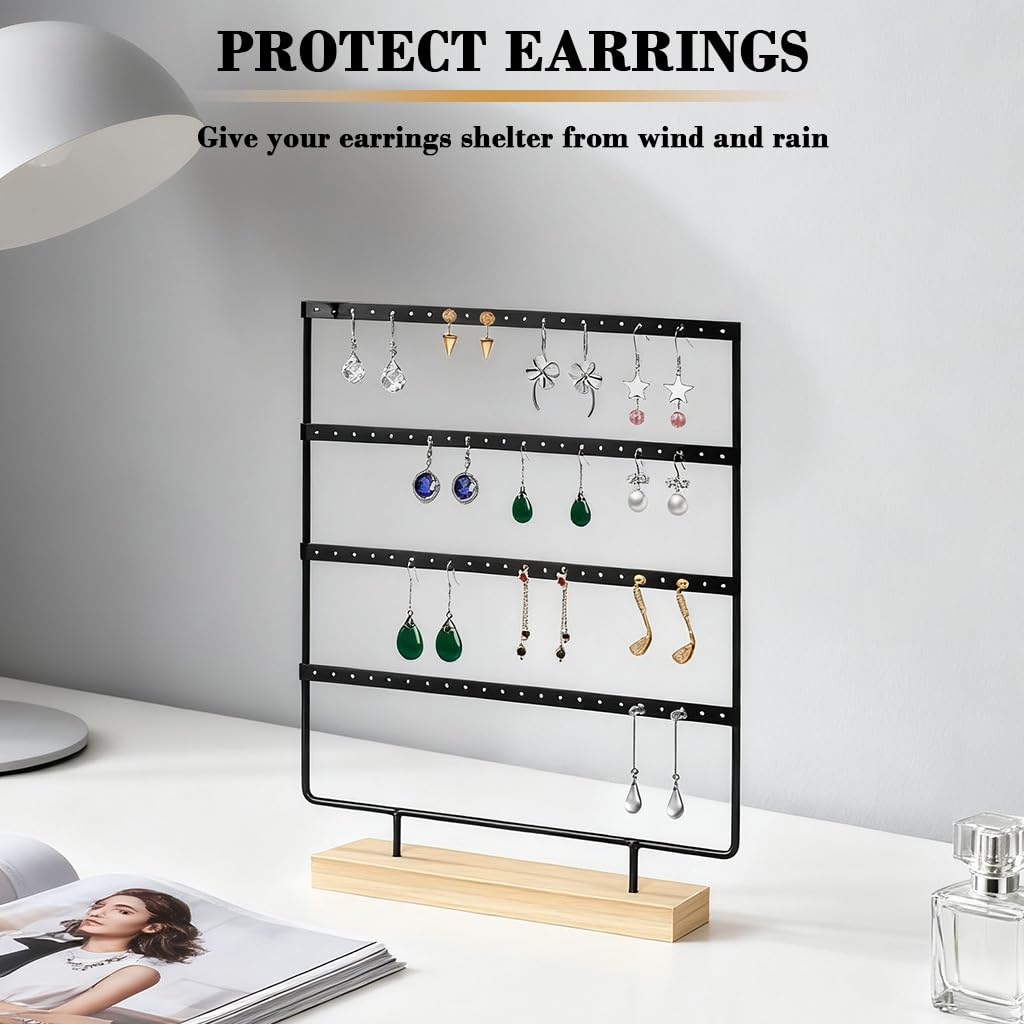 HASTHIP Earrings Organizer for Display with 4 Tier 88 Slot Metal Stand and Wooden Base | for Women