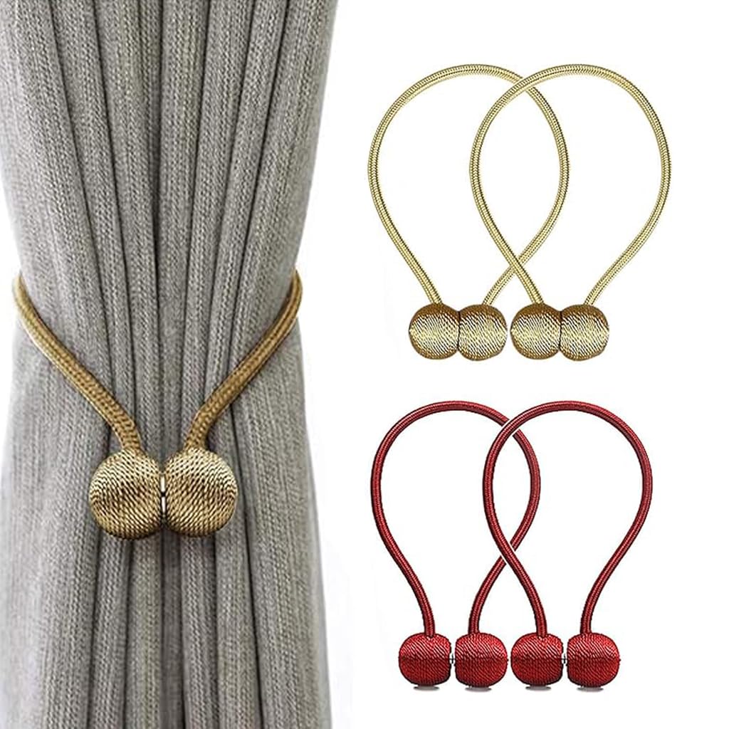 HASTHIP Curtain Tiebacks for Home and Office with Strong Magnetic Clips | 16in Rope & Gold Polyester Design