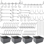 Pegboard Hooks Kit Pegboard Hooks Assortment with Pegboard Bins, Peg Locks, for Organizing Various Tools, 80 Durable Hooks & 4 Bins for 1/8" & 1/4" Pegboards, Versatile Storage Tools