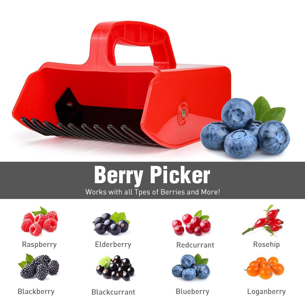 HASTHIP® Metallic Berry Picker Comb & Rake - Plastic Blueberry Picker Scoop With Ergonomic Handl - Fruit Picker Tool - Blueberry Rake Scoop for Orchard - Easier Berry Picking for Blackberries & Cherry