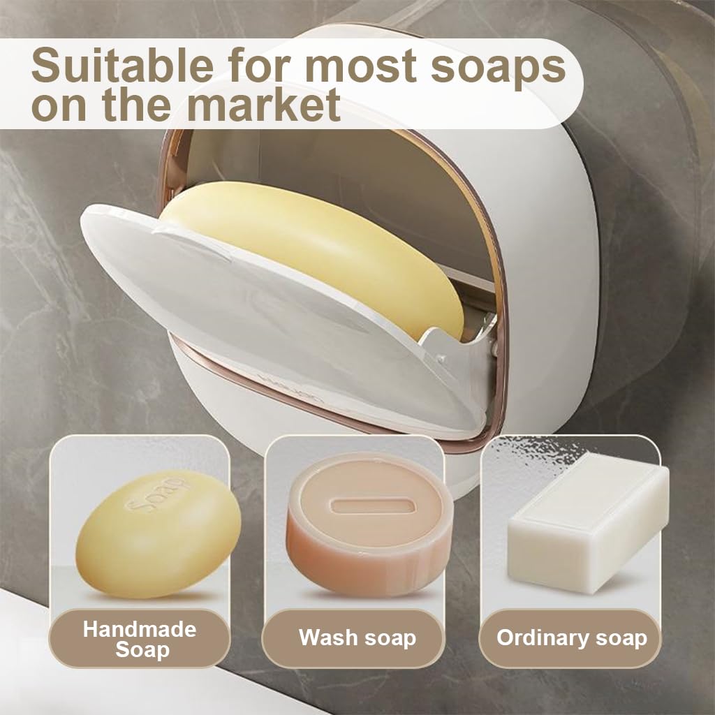 HASTHIP Soap Holder for Bathroom and Kitchen with Flip-Up Cover and 12x5x11.5cm PP Tray | Wall Mounted Space-Saving Design
