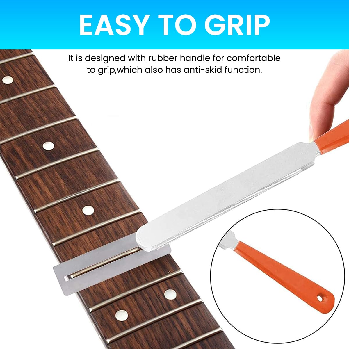 HASTHIP Fret End File for Guitar Repair with 7.2 in Anti Slip Handle and 2 Fret Guards | Stainless Steel Tool for Electric and Acoustic Guitars