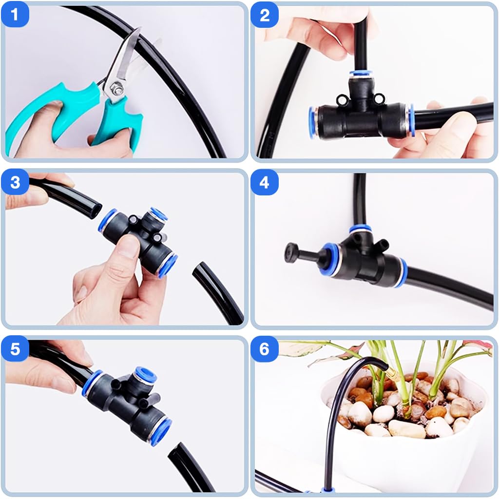 HASTHIP Automatic Garden Watering System for Outdoor Plants with 15m Pipe and Tee Connector | PE Slow Drip Irrigation Kit