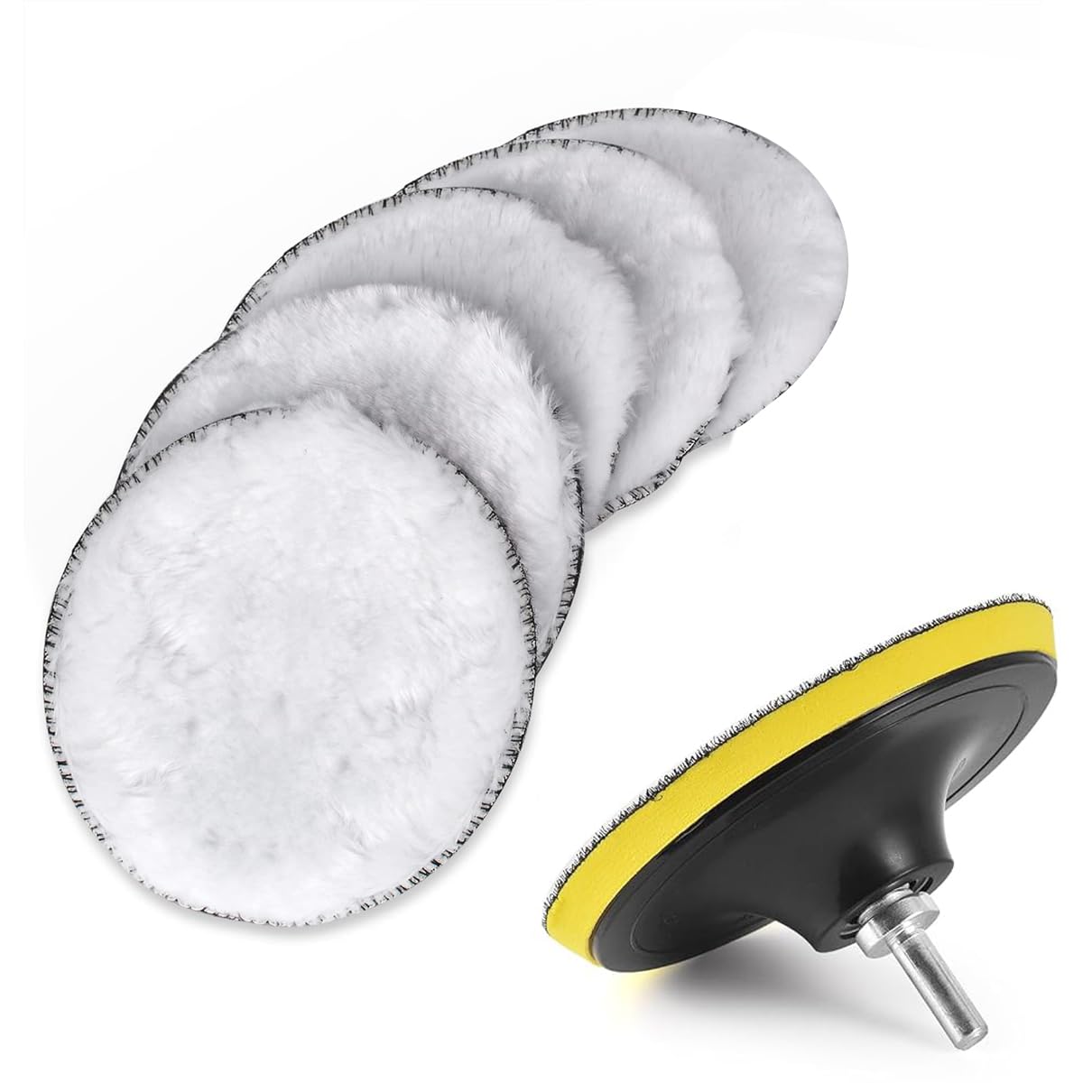 HASTHIP® 5 Pcs Almohadillas de Pulido de Lana Sintética 3 Pulgadas,con Sistema Gancho y Bucle,Kit Detallado para Eliminar Arañazos Oxidación Encerado y Acabado Automóvil