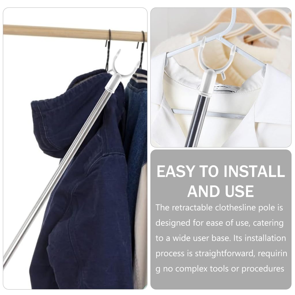 HASTHIP® Retractable Clothesline Pole, 32.6"-56.2" Telescopic Laundry Hanging Rod, Zinc Alloy Prongs Clothesline Pole, Suitable for Indoor and Outdoor Use
