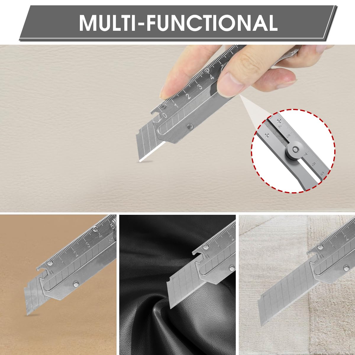 HASTHIP Utility Knife with 13cm Laser Etched Ruler and T Handle Scraper | Stainless Steel Box Cutter with 10 Replacement Blades