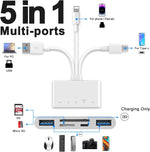 Card Reader 5 in 1 SD Card Reader Micro SD Card Reader with Light-ning Port and 2 USB3.0 Ports Memory Card Reader Support Charging and High Speed Transfer for iPhone, iPad, PC, Laptop