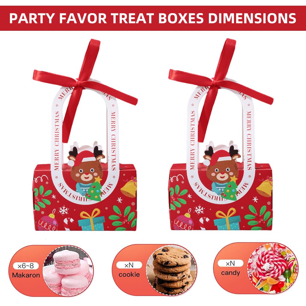 HASTHIP Christmas Gift Boxes 10pcs for Holiday Packaging with Ribbon and Handles | 10x5.2x15.5cm Sturdy Paper Box Featuring Cute Elk Design