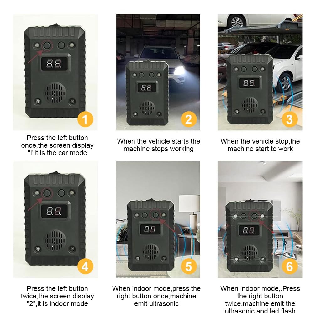 HASTHIP® Ultrasonic AnimalRepeller for Car Rodent Repeller for Car Battery Operated Mouse Repeller Under Hood Rodent Repeller with Strobe Light USB Dual Power Supply Home Vehicle Mouse Repeller