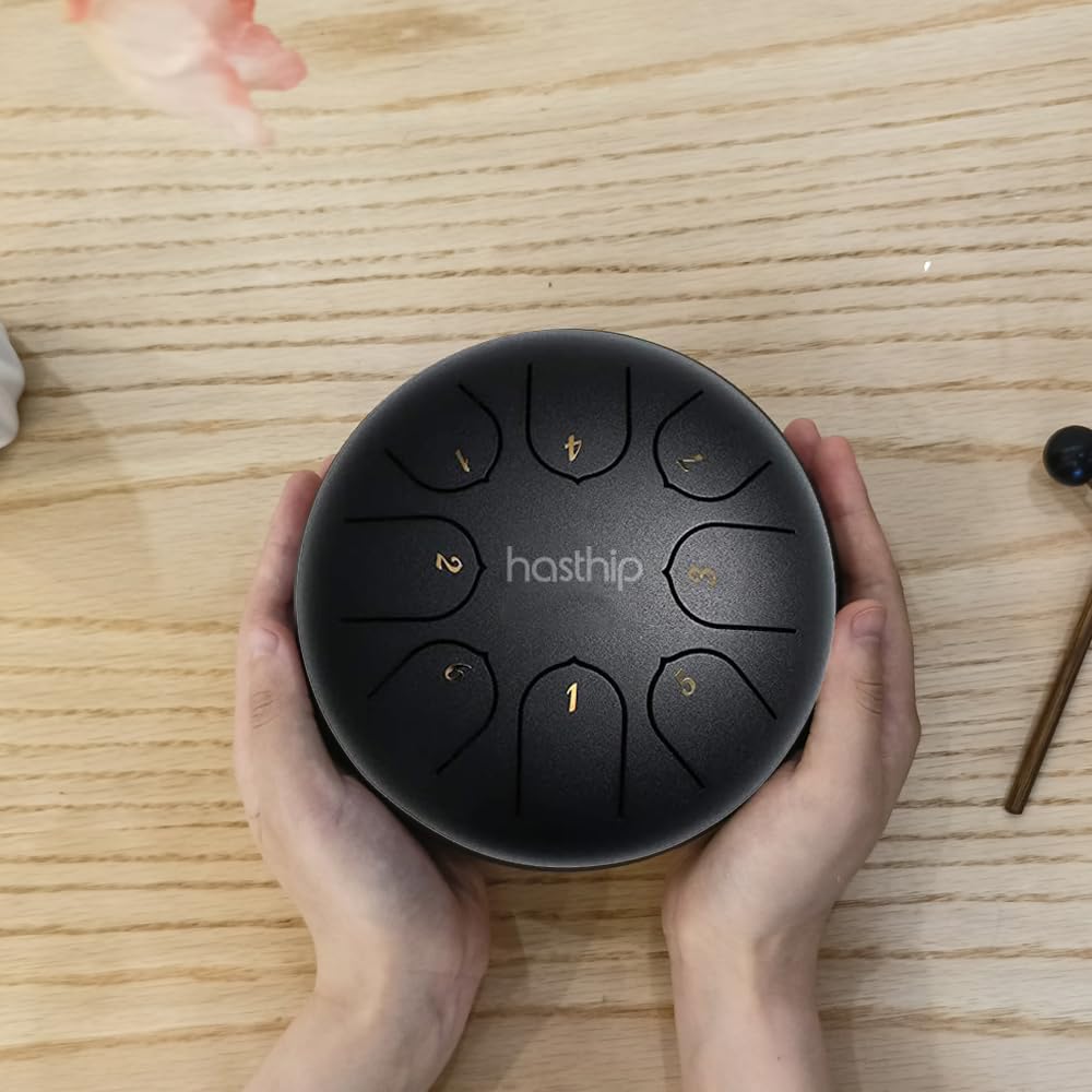 Steel Tongue Drum 8 Note, 6 inch Percussion Instrument Handpan Drum with Bag, Music Book and Mallets for Kids and Adults Meditation Musical Education Concert Mind Healing Yoga (Black)
