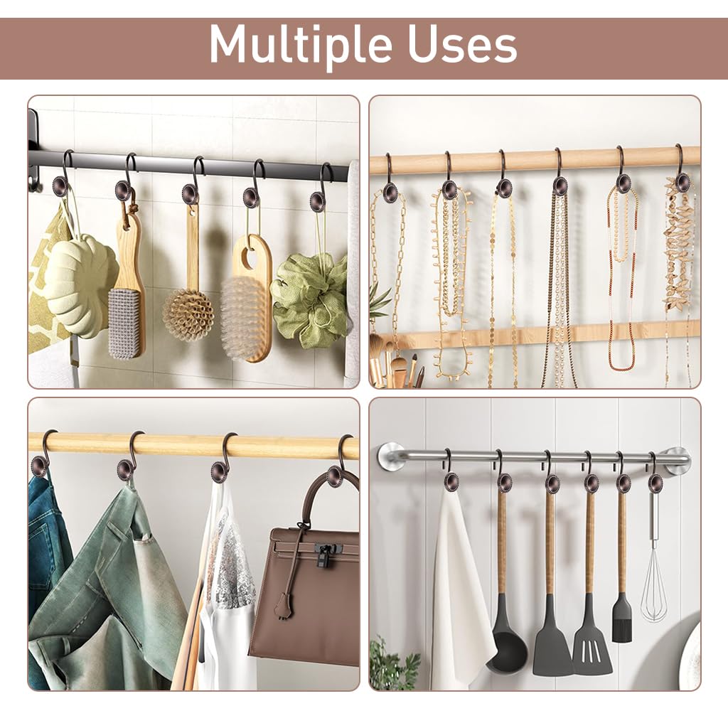 HASTHIP Shower Curtain Hooks 12pcs for Bathroom with Rust Resistant Metal | Vintage Brown Zinc Alloy Design
