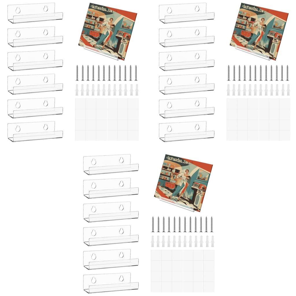 HASTHIP Vinyl Record Shelf Wall Mount for Home Display with 4 inch Acrylic Holders | 6 Pack
