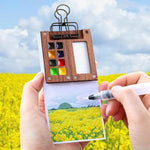 HASTHIP Pocket Watercolor Paint Set with 2.36 in Mini 8 Grid Palette and 12 Colors | Travel Sketching Kit with Brush Pen and Drawing Book