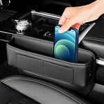 HASTHIP® Organizador de Coche Asiento Frontal de Cuero PU, Accesorio Interior para Consola, Bolsillo Lateral entre Asiento y Consola para Teléfonos, Gafas, Llaves y Tarjetas, Negro