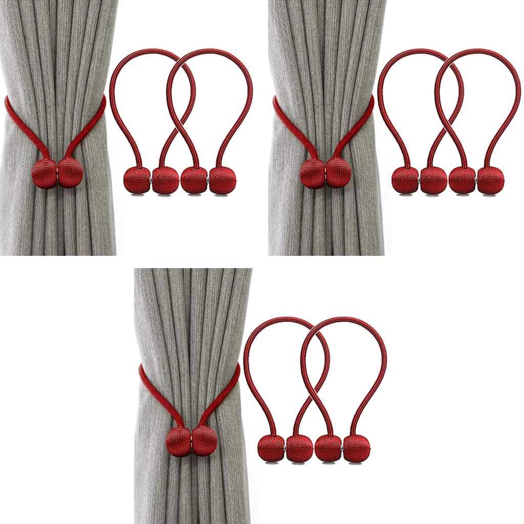 HASTHIP Magnetic Curtain Tiebacks for Home and Office with Strong Nickel Magnet 40cm Rope | Red Pack of 2