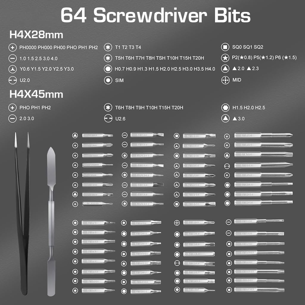 HASTHIP® Electric Screwdriver, Precision Screwdriver Set, 68 in 1 Electric Screwdriver Kit with 64 Magnetic Bits, 5 Adjustable Torques & LED USB, for Watches, Phones, Laptops, Cameras Repair Kit