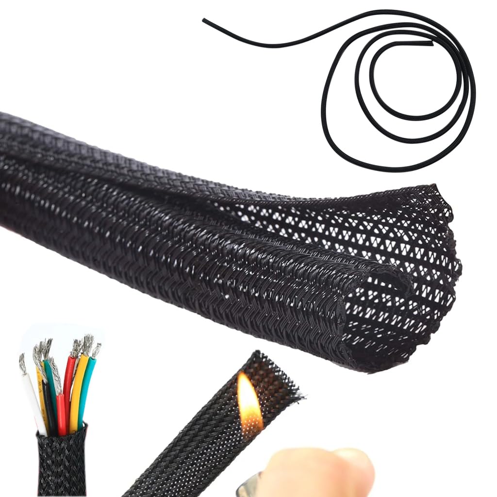 HASTHIP® Organizador de Cables 2m Protector Espiral Flexible Malla Pet Reutilizable para USB, Audio, Video, Computadora y Oficina - Negro