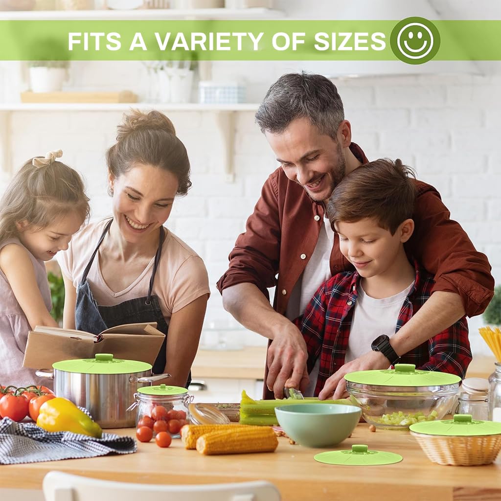 HASTHIP Silicone Lids for Bowls 5 Sizes 13.2–26.2cm with Reusable Suction Seal Covers Green