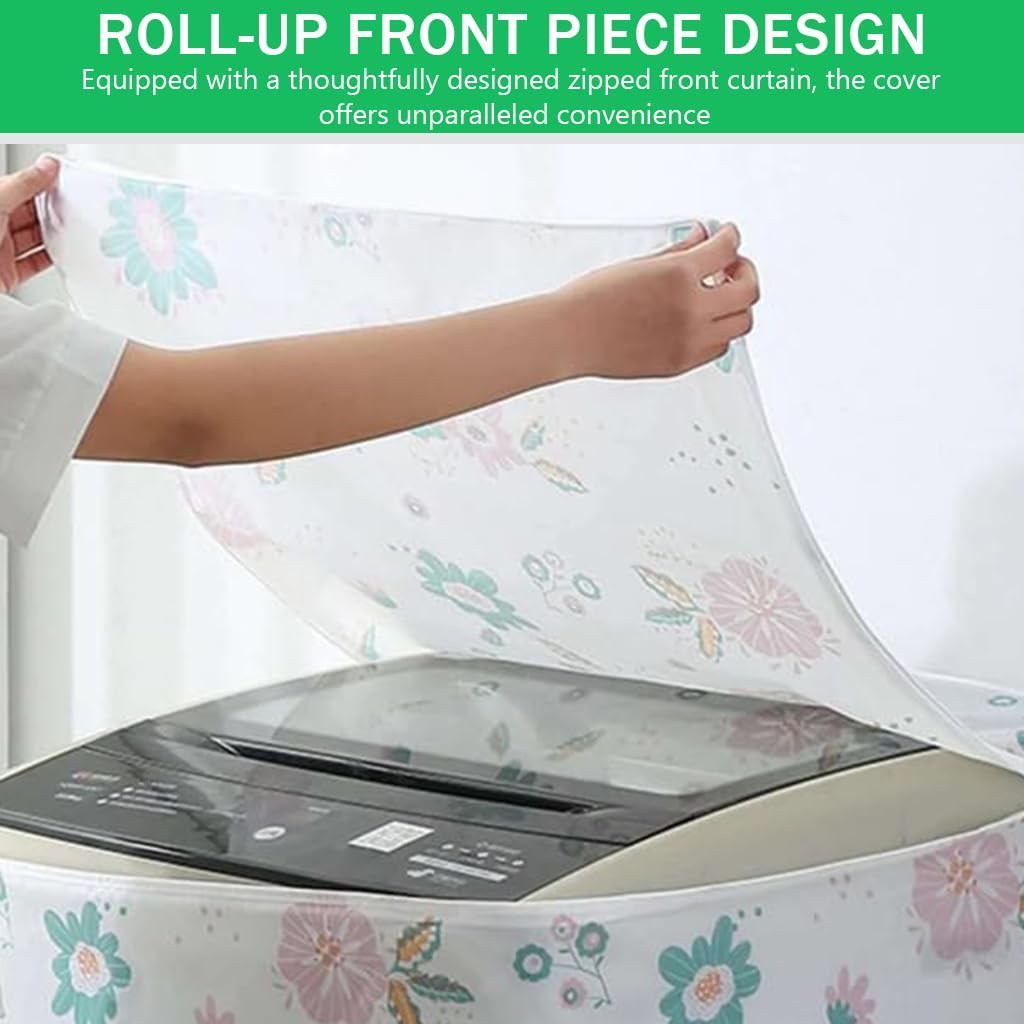 HASTHIP Washing Machine Cover for 6–7 kg Top Load Models with Roll‑Up Front | PEVA Floral Dustproof Design