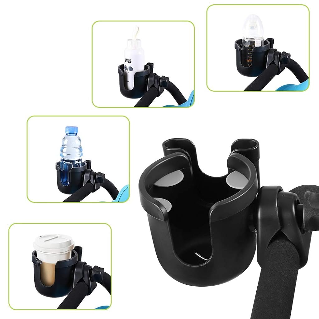 HASTHIP® Stroller Cup Holder with Phone Holder, 2-in-1 Cup Stroller for Bike Universal Strollers, Bike, Wheelchair, Walker, Scooter - Black