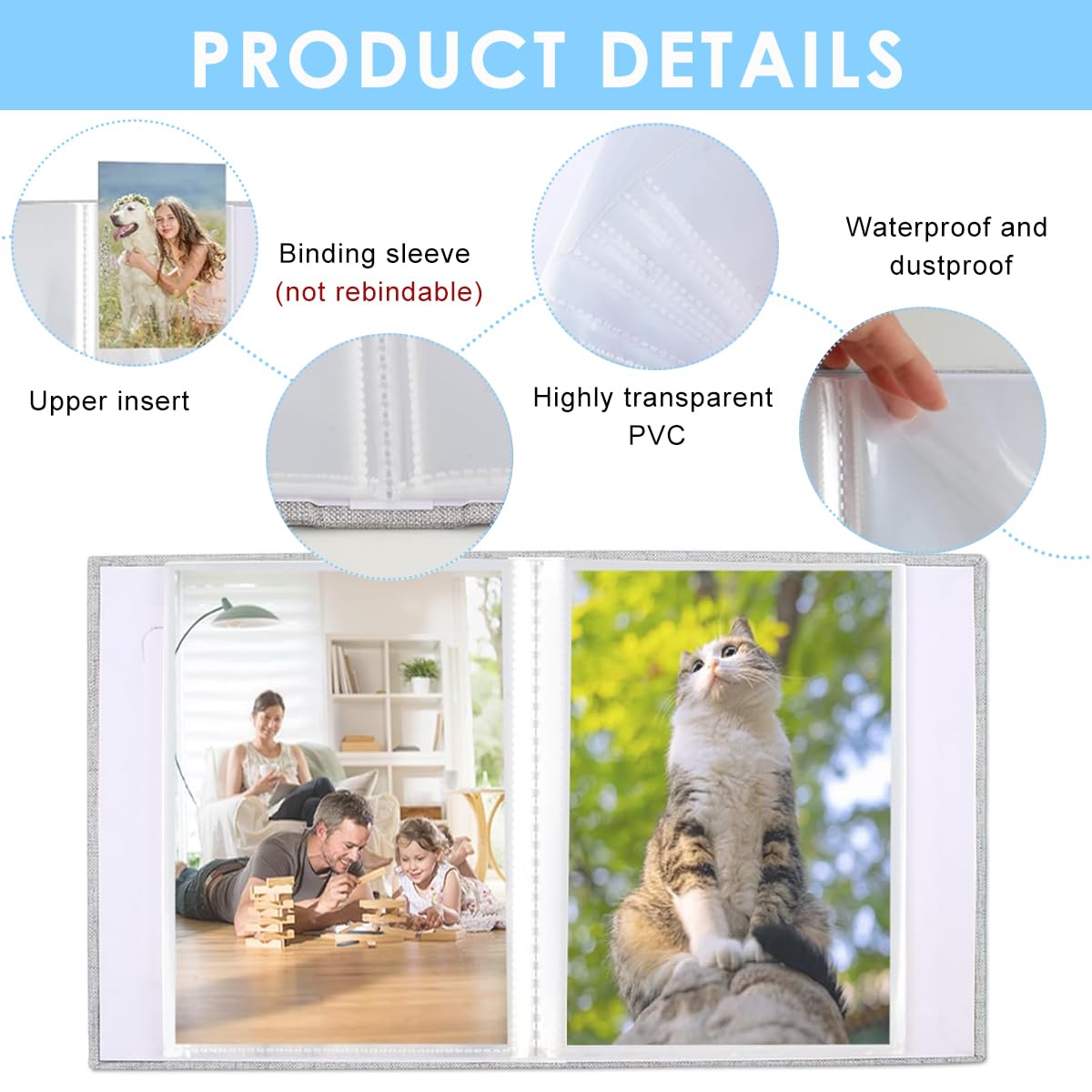 HASTHIP Photo Album for Family Memories with 72 Pockets featuring Clear Cover Window | 6 in Flax Cloth Hardcover 12x16.5cm
