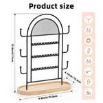 HASTHIP Jewelry Organizer for Desk Use with 3 Tiers 27 Holes 6 Hooks & Wooden Tray | Metal Display Stand for Earrings Necklaces Rings
