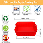 HASTHIP Air Fryer Silicone Baking Tray, 8.2 Inch Non-Stick Silicone Air Fryer Liners for 4-7QT, Reusable Square Air Fryer Oven Pot with Anti-Scalding Handles, Food Safe Air Fryers Accessories (Red)