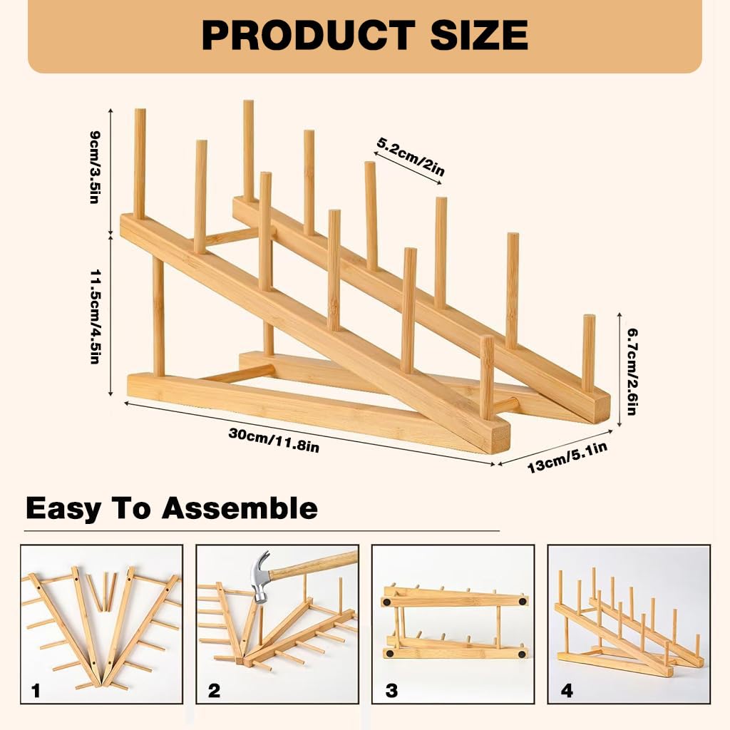HASTHIP Plate Stands for Display with 5 Tier Stepped Design and Solid Wood Craft Show Use