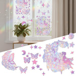 HASTHIP® 3-Pack Pink Fairy Sun Catcher Window Decals Set, Static Removable Stained Holographic Stickers, Butterfly, Moon & Star Light Catching Stickers Window Clings for Bedroom, Kids Room & Home Decor