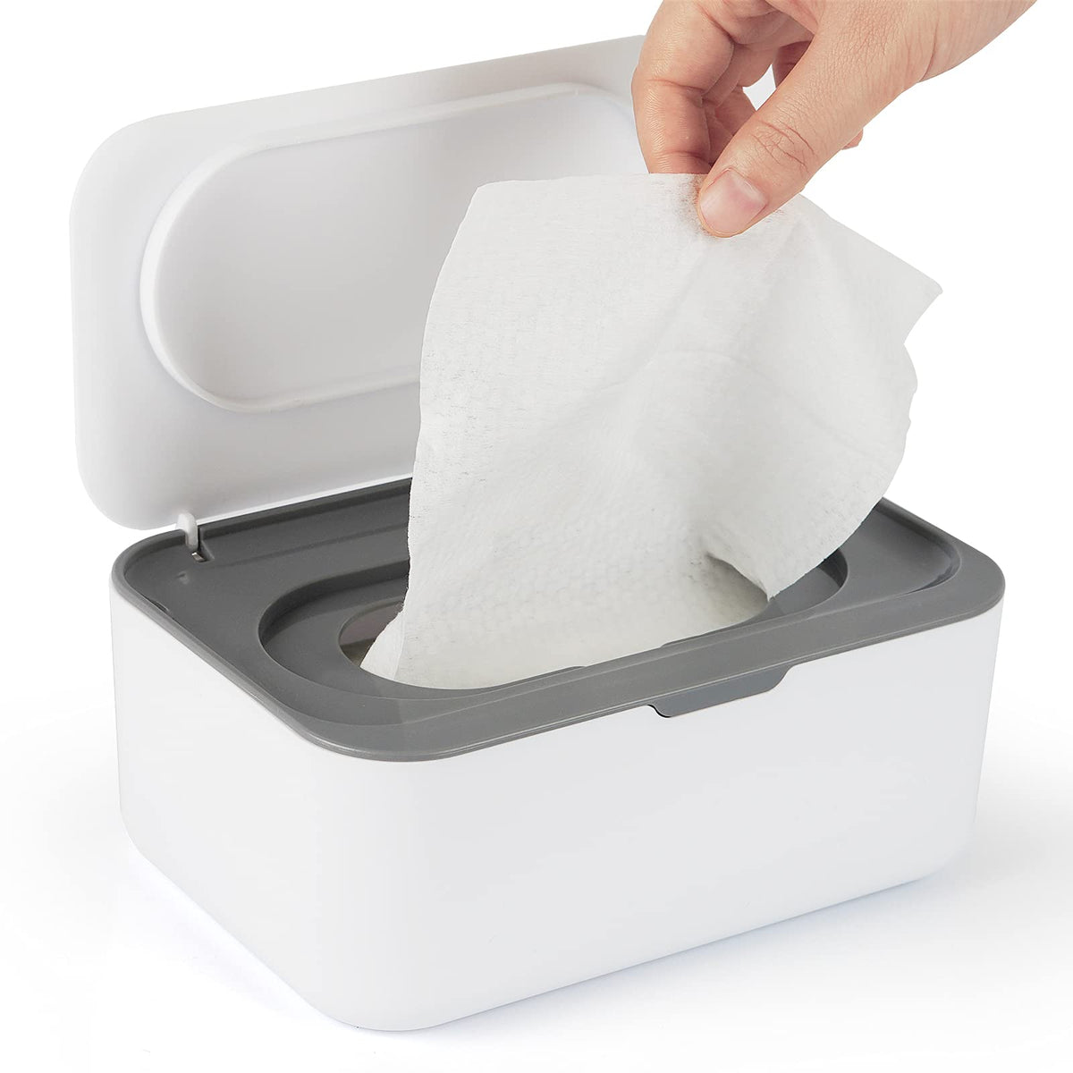 HASTHIP® Baby Wipes Dispenser,Non-Slip Wet Wipes Container with Airtight Lid,Keeps Fresh and Clean Portable Durable BPA-Free Box for Home Car and Travel - Gray