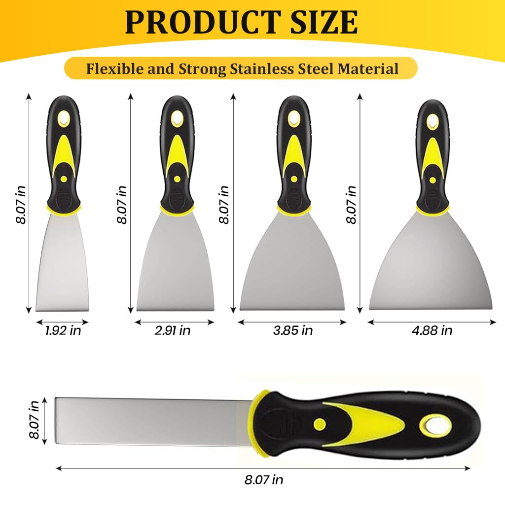 HASTHIP Putty Scraper Set for Drywall Repair featuring Anti Slip Handles and 5 Stainless Steel Blades