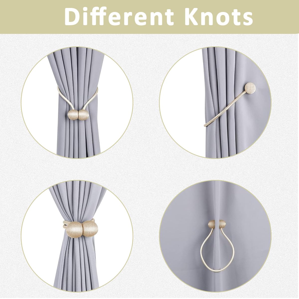 HASTHIP Magnetic Curtain Tiebacks for Home and Office with 40cm Rope and 3.3cm Balls | Strong Anti Rust Magnets