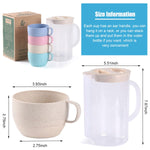 4 Pcs Unbreakable Wheat Straw Plastic Mugs with 2L Cold Water Kettle, 4 Multicolor Cups for Kids Children Toddler Adult, Dishwasher Coffee Mug for Water, Tea, Milks, Juice