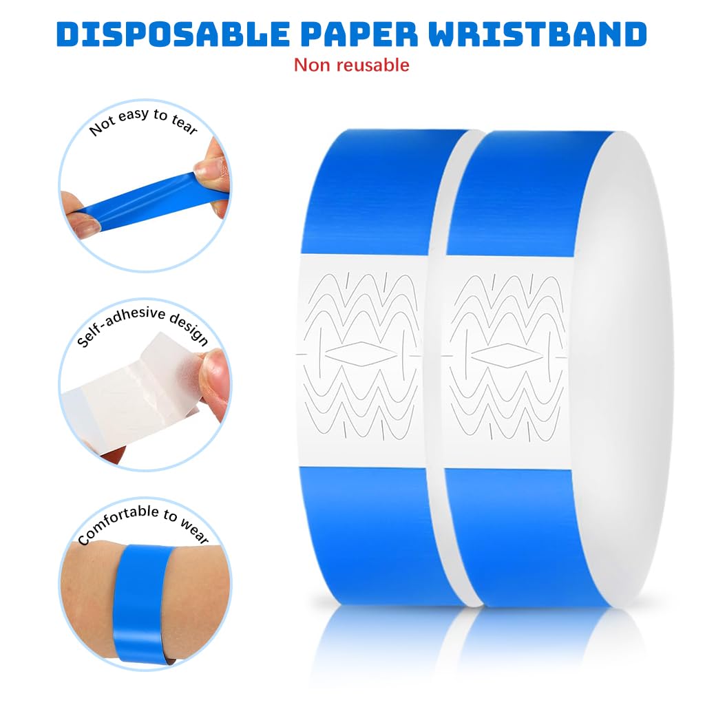 HASTHIP Paper Wristbands for Events featuring Self Adhesive Loop Closure 100 Pack Red | Waterproof Holographic Vinyl 150mm x 19mm