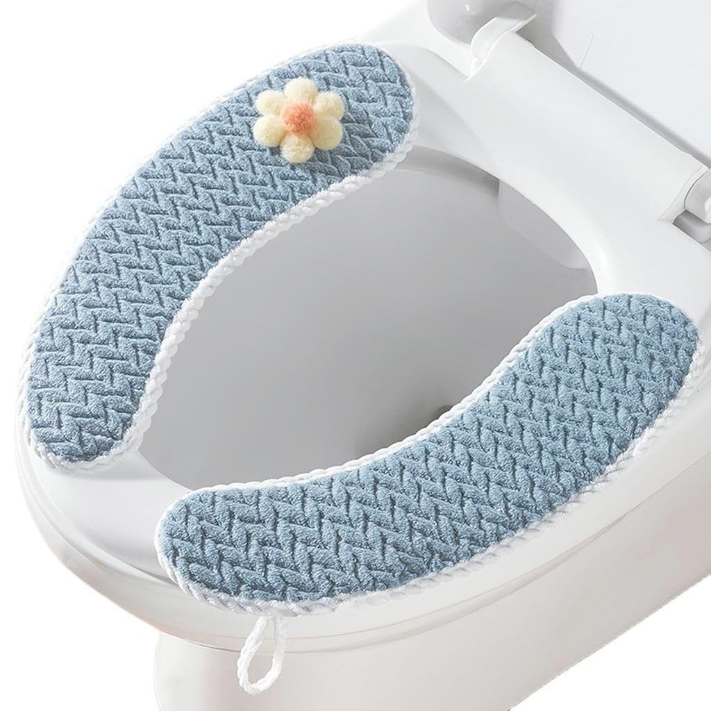 HASTHIP® Toilet Seat Cover 2Pcs Soft Thickened Washable Toilet Seat Cushion Pad,Universal Fit Non-Slip Warm Mat for Bathroom All Seasons - Blue
