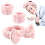 HASTHIP® Set de Diadema y Muñequeras para Lavarse la Cara,Banda de Pelo Suave y Elástica con Lazo,Toalla Absorbente Felpa para Mujeres Chicas SPA Maquillaje Yoga Fitness (Rosa)