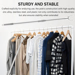HASTHIP® Retractable Clothesline Pole, 32.6"-56.2" Telescopic Laundry Hanging Rod, Zinc Alloy Prongs Clothesline Pole, Suitable for Indoor and Outdoor Use
