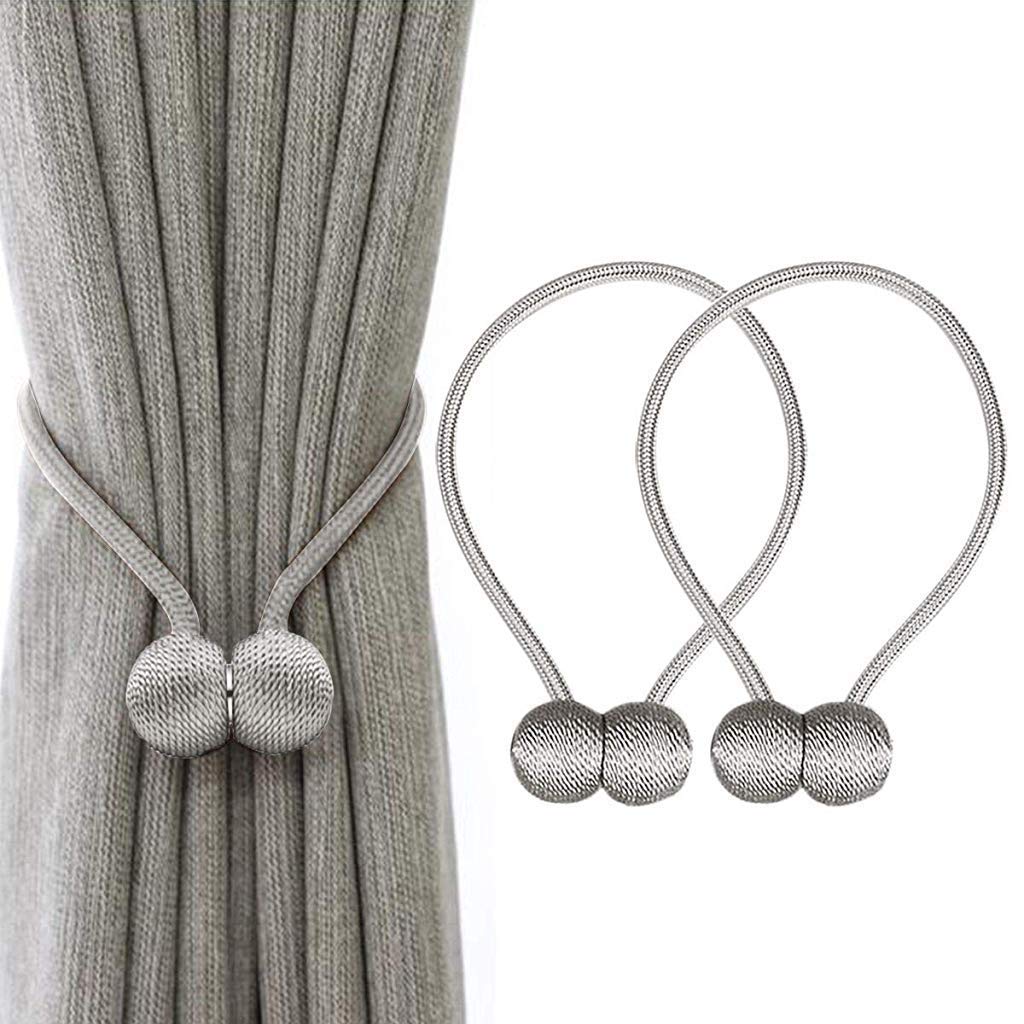 Supvox Magnetic Curtain Tiebacks Curtain Clips Rope Holdbacks Curtain Weaving Holder Buckles for Home Office Decoration, Pack of 2, Solid