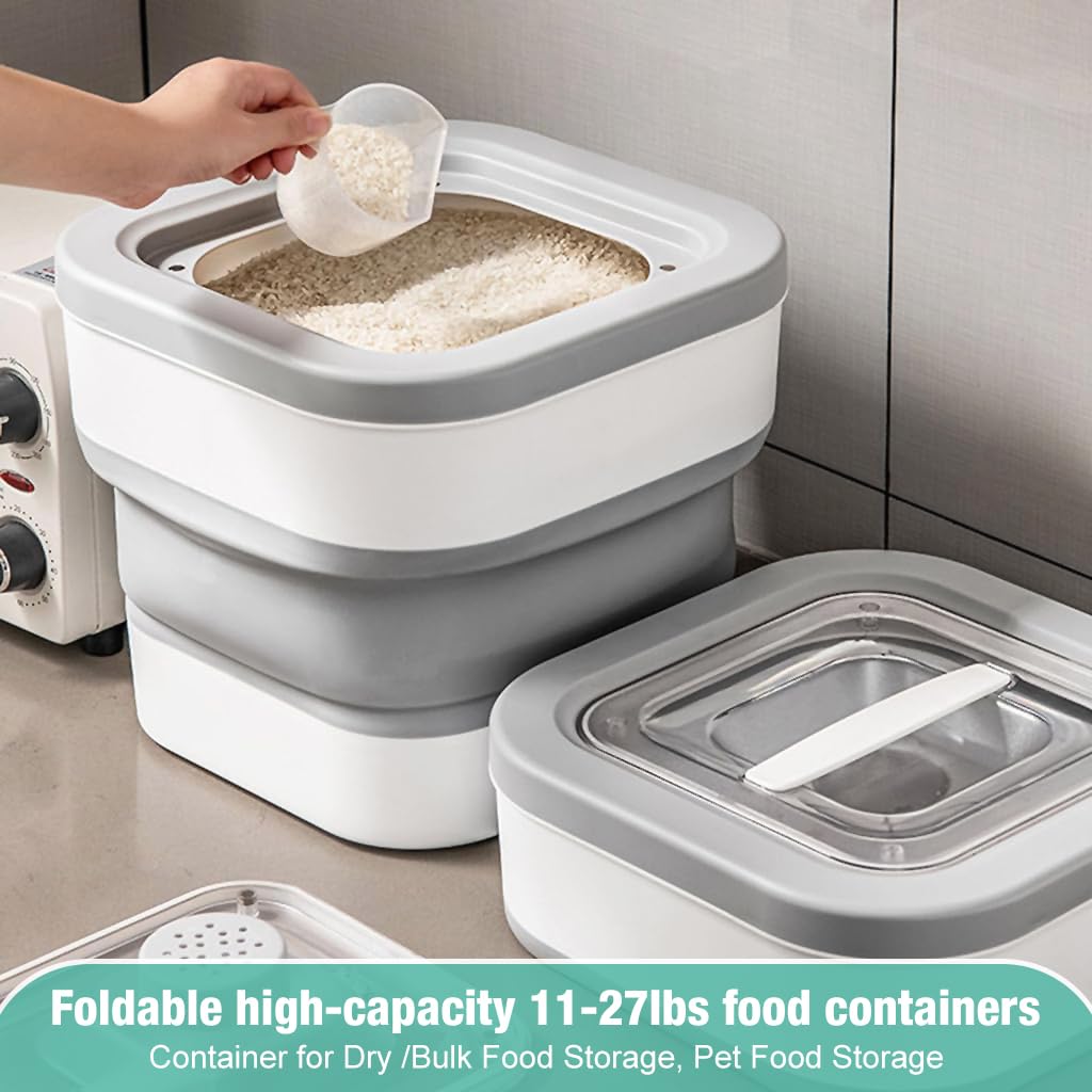HASTHIP Collapsible Food Container for Dry and Pet Food with 11–27lbs Capacity | Transparent Lid and Airtight PP TPE Design