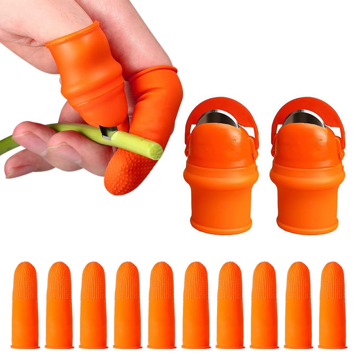 HASTHIP Thumb Cutter for Gardening with 2pcs Stainless Steel Blades and 10pcs Finger Protectors | Efficient Harvesting and Trimming Tool