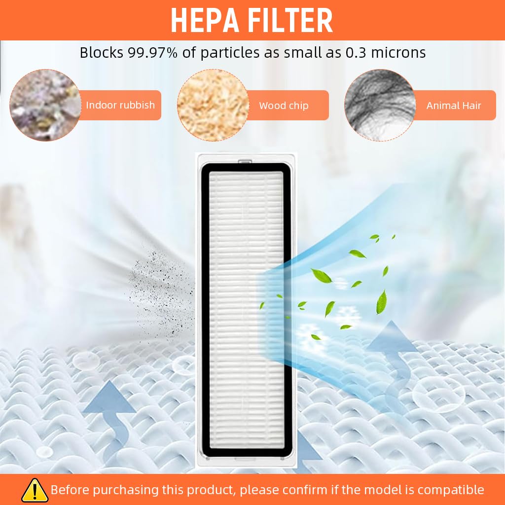 HASTHIP Replacement Vacuum Cleaner Accessories for Dreame D9 D9 Pro L10 Pro | 8 Piece Set with Main Brush Side Brushes Mop Cloth and Filters